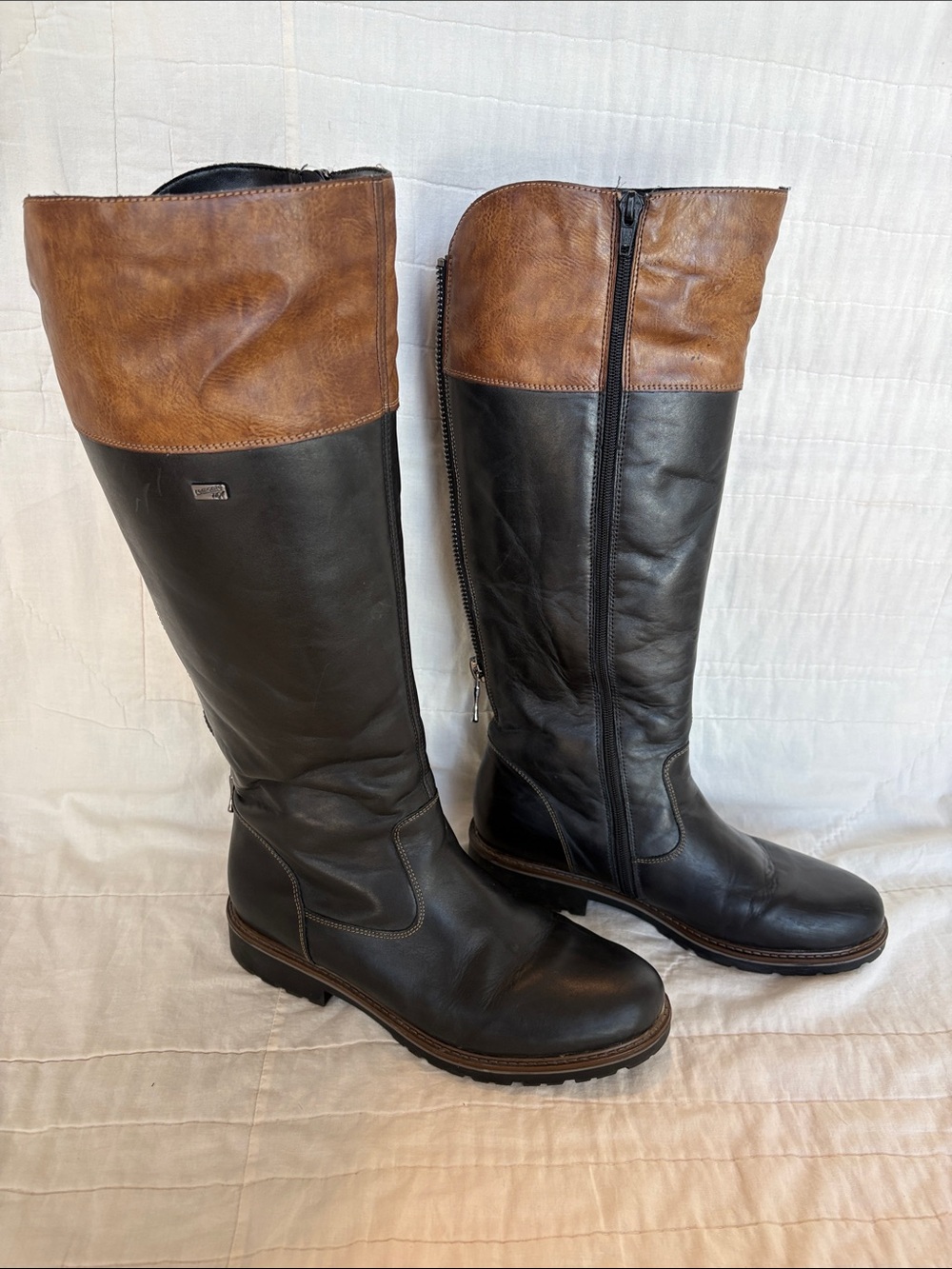 Remonte Black and Brown Tall Leather Boots